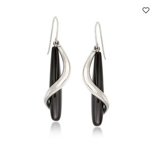 Ross Simons Black Onyx Teardrop and Sterling Silver Spiral Drop Earrings